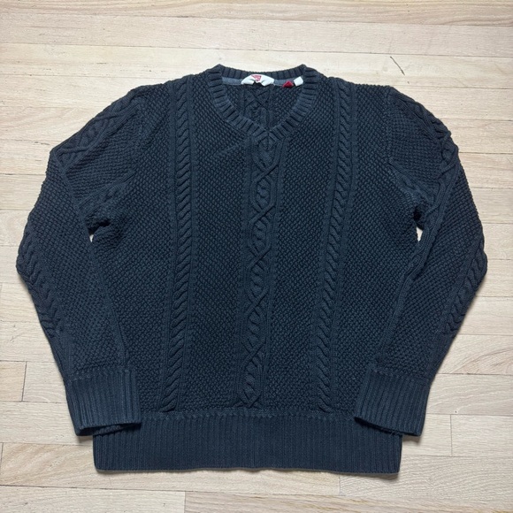 Hudson Jeans Sweaters - Hudson North Cable Knit V-Neck Sweater XL Gray Cotton
